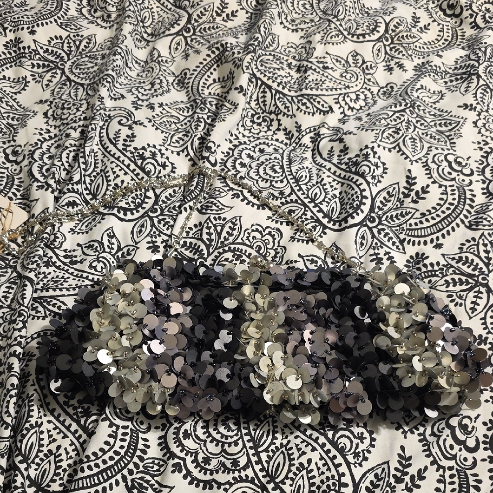 Womens Sequin Clutch with Chain Strap Black, & Grays